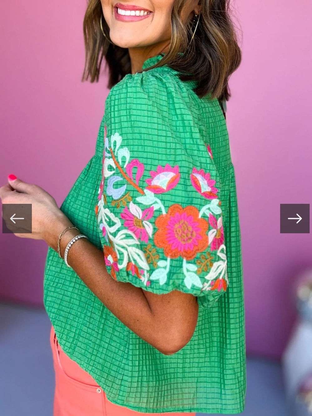 THML Green Puff Sleeve Top - Picture 2 of 8